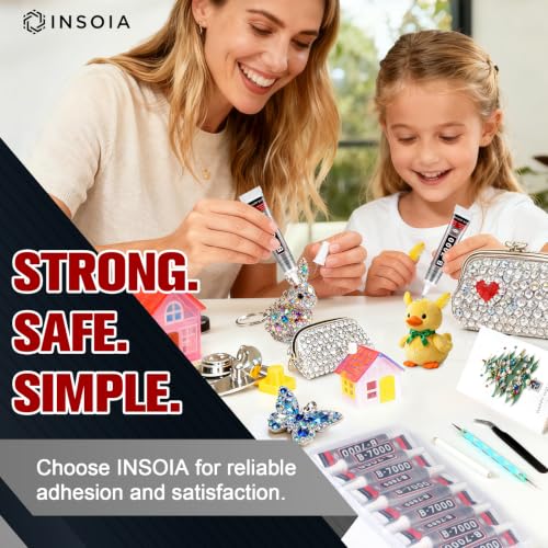 INSOIA B7000 Bedazzling Glue Tool Clear, 12 x 15ml Precision Tip - size: 15g*12pk*1 dual-end pen,1 wax pencil,1 tweezer