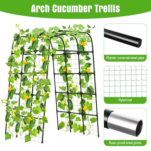 7FT Garden Trellis Arch for Climbing Plants – Tall Outdoor Metal Trellis for Vegetables, Peas, Tomatoes,﻿ Cucumber Trellis Arch & Vertical Garden Climber Plant Support for Vine Plants - size: 57.09 inch × 39.37 inch × 82.68 inch