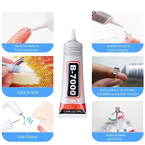 B-7000 Adhesive Multi-Function Glues,Super Glue Suitable for Phone Screen Repair,Wooden,Jewelery,1 Pack (15ML*2)