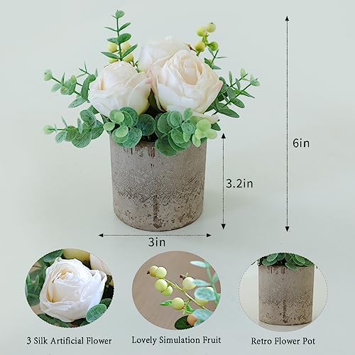 Artificial Burnt White Rose Potted Plant, Mini Faux Floral Decor - color: Burnt White