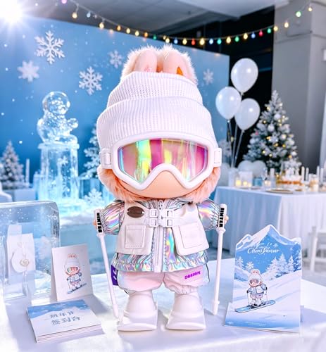 17cm Doll Clothes & Accessories Set for Labubu, White Ski Outfits - color: White