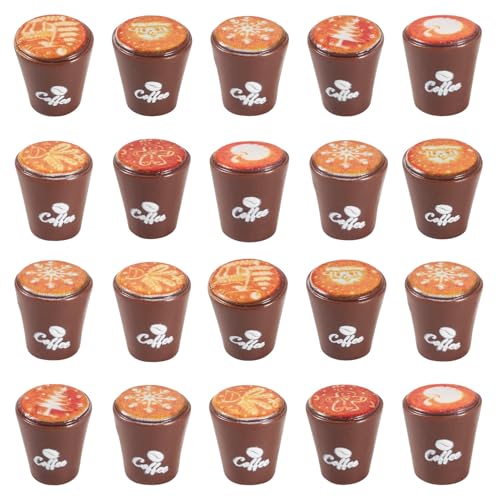 FASHEWELRY 25Pcs Mini Coffee Cups Resin Coffee Mug Model Coconut Brown Tea Cup Halloween Dollhouse Miniatures for Party Decor Ornaments Bracelets Keychain Dollhouse - color: Brown