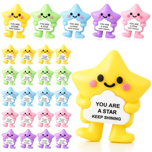 Gejoy 25 Pcs Mini Rubber Colorful Star Toys Positive Mini Stars Figures - style: Colorful Star