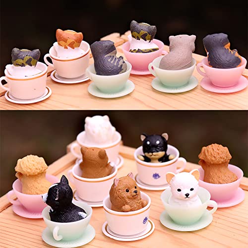 8 Pcs Cat Dog Figurines Playset Realistic Detailed Plastic Puppy Kitten Figures Coffeecup Pets for Cake Toppers Christmas Birthday Gift Dollhouse Micro Landscape Craft Ornament - style: 8Pcs cat+8Pcs dogs