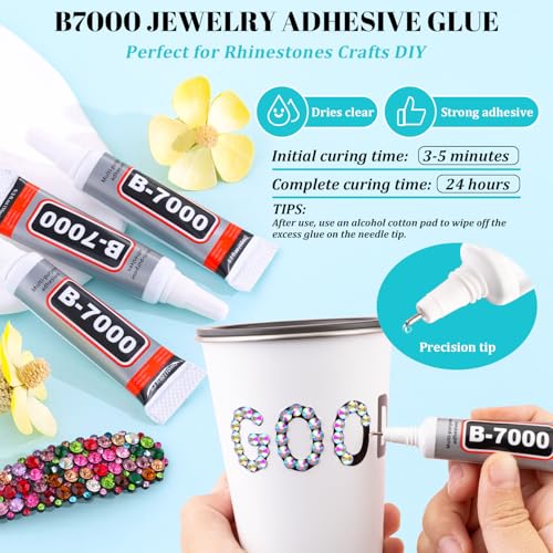 6100Pcs Jelly Resin Rhinestones for Crafting with 2Pcs 10ml B7000 Jewelry Glue, 1 Box Flatback Crystals Diamond (Clear AB) for Bedazzling Crafts DIY Nail Art Non Hotfix Gems for Clothing Shoes - color: AB, size: 1 Small Pack + 2Pc Glue