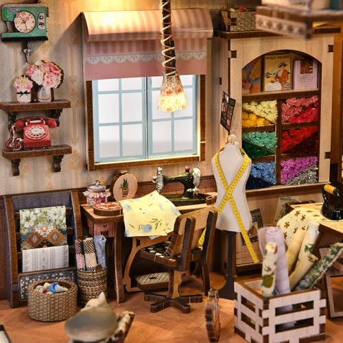 fifijoy Book Nook Kit - DIY Miniature House Dollhouse Kit for Adults and Teens, Booknook Tiny House Bookshelf Decor 3D Wooden Puzzle, Gifts for Family Friends (Sewing Room) - color: Sewing Room