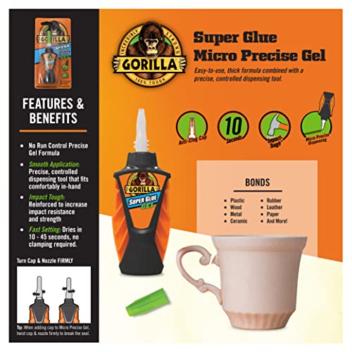 Gorilla Micro Precise Super Glue Gel, Cyanoacrylate, Clear, 5.5g - size: Pack of 1, style: Gel