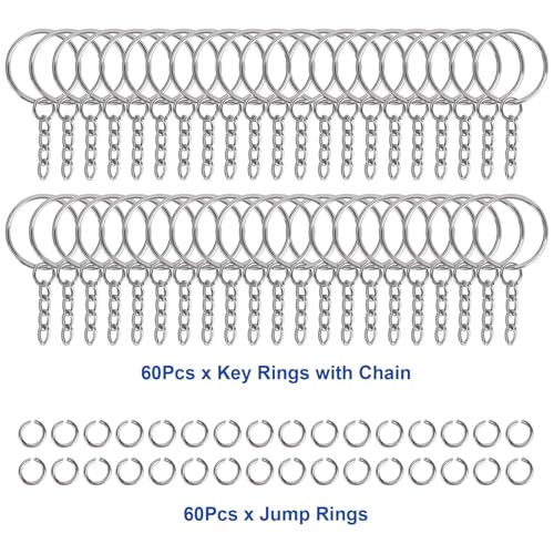 120PCS Keychain Making Supplies, 60PCS Key Chain Rings with Chain and 60PCS Jump Rings, Keychains Bulk Rings Making Kit for Crafts