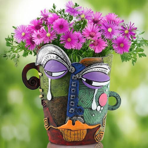 Picasso Abstract Resin Flower Pots Colorful Unique Face Planters Pots Head - color: Tearful Face