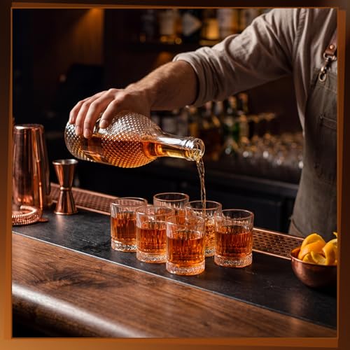 Meanplan 24 Pcs Mini Whiskey Tasting Set - 3.4oz Heavy Base Crystal Rocks Glasses - Vintage Engraved Small Bourbon & Whiskey Tasters for Bar, Parties, and Flight Samplings(Sparkle) - style: Sparkle