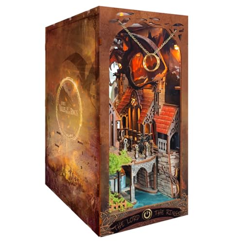 Book Nook Kit, 3D Wooden Puzzle for Adult, 3D Wood Puzzle for Adult, Booknook with LED Light, Gifts for Family, Friend and Book Lovers, Bookshelf Decor(Dragon Valley of the Spirit Ring) - color: Dragon Valley of the Spirit Ring