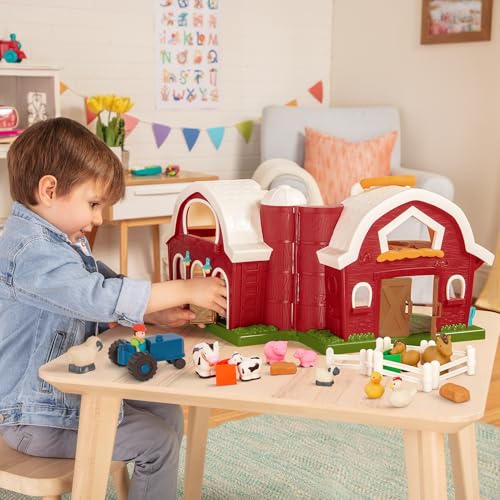 Battat Big Red Barn Farm Playset, Foldable Barn with Tractor, Toddler - style: Red Barn
