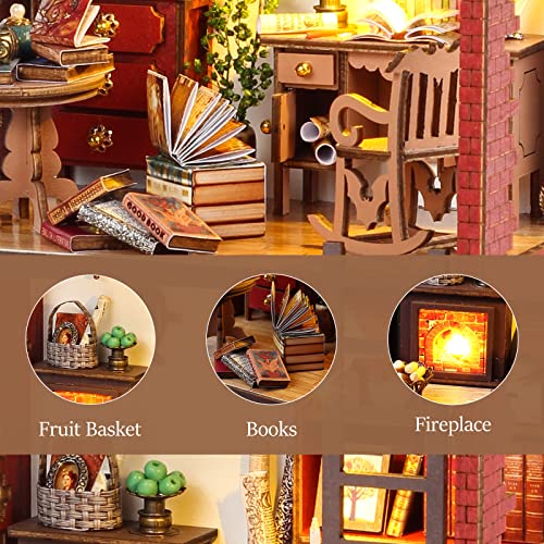RONSTONE Book Nook Kit for Adults, Martin’s Bookstore DIY Miniature House Kit with LED Light, Wooden 3D Puzzle Bookshelf Insert Decor, Craft Gift for Teens and Book Lovers