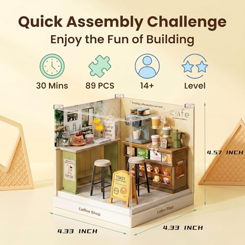 Coffee Shop Super Miniature House Kit - DIY Plastic 3D Model Building Set for Teens, Build Your Own Cozy Café with Coffee Machine & Dustproof Case, Creative Craft Gift for Girls Women - color: Coffee Shop, size: Small