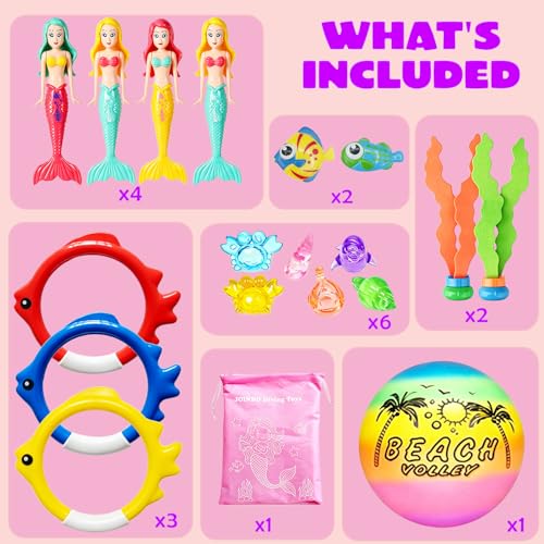 18 Pcs Diving Pool Toys for Kids Ages 3-12 Set with Storage Bag - style: Mermaid Set -18 Pack