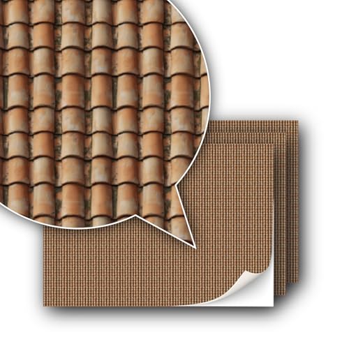 3 Sheets Self-Adhesive Decorative Film Roof Tiles for Model Making in Scale 1:87 Scale H0 (UK: 3.5 mm Scale) (Roman Roof Shingles) - color: Roman Roof Shingles