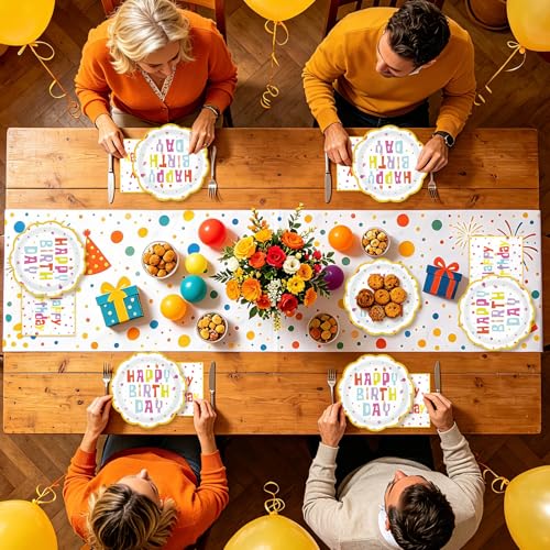 100Pcs Happy Birthday Colorful Polka Dots Party Supplies Serve 50 - style: Confetti Birthday Plates