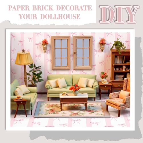 Flutesan 12 Pcs Miniature Dollhouse Wallpaper, Pink Bow - style: Pink Bow