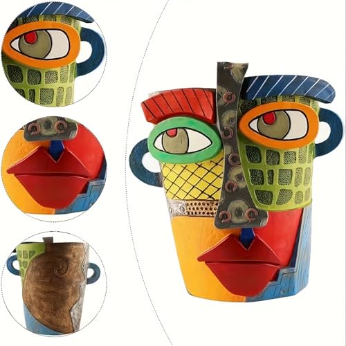 Picasso Abstract Resin Flower Pots Colorful Unique Face Planters Pots Head - color: Regular Face