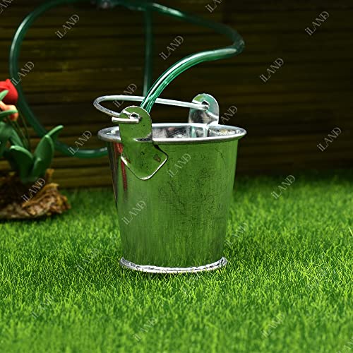 iland Dollhouse Accessories on 1:12 Scale, Gardening Tools Pack of Mini Metal Pail, Watering Pot and Hose Fits Fairy Garden