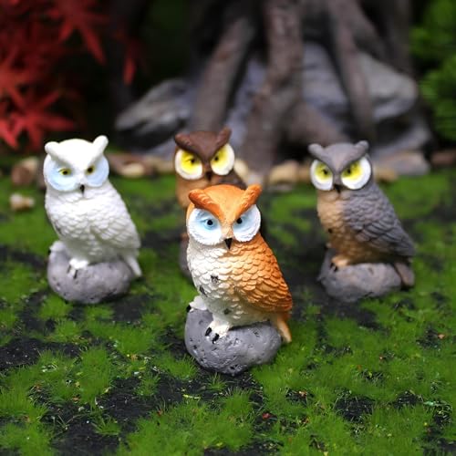 Mini Owl Figurines 4pcs - Fairy Garden Accessories, Miniature Owls for Fairy Garden Decor, Small Owl Gifts for Women Mom Grandma - style: Owl Set of 4