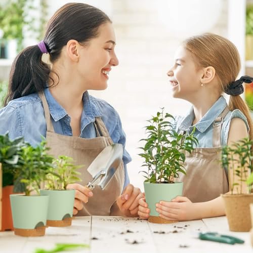 WSMKSZ 4 inch Self Watering Pots for Indoor Outdoor Plants, 6 Pack Plastic Flower Planters with Drainage Holes and Removable Saucers, Plant Pots with Wicking Rope, Modern Decor, Green Brown - color: Green Brown, size: 4inch 6pcs