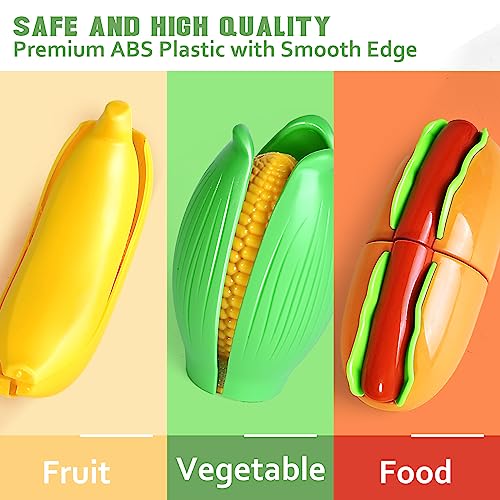 100 Pcs Play Food Set for Kids Kitchen, Pretend Food Toy for Toddlers Age 1-3, Plastics Cutting Fake Food/ Fruit/ Vegetable Accessories with 2 Baskets, Birthday Gifts for 2 3 4 5 Years Old Boys Girls - color: Blue