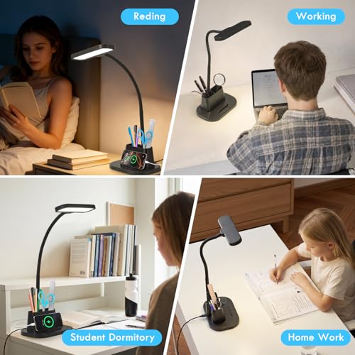 BOHON Desk Lamp for Home Office Desk Light with USB-C Charging Port Black - color: Matte Black