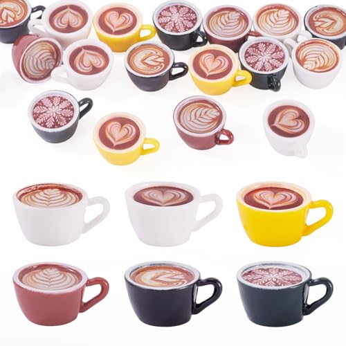 FASHEWELRY 25Pcs Mini Coffee Cups Resin Coffee Mug Model 6 ColorsTea Cup Dollhouse Miniatures for Keychain Halloween Xmas Party Decor Ornaments - color: 6 Colors-coffee Cups