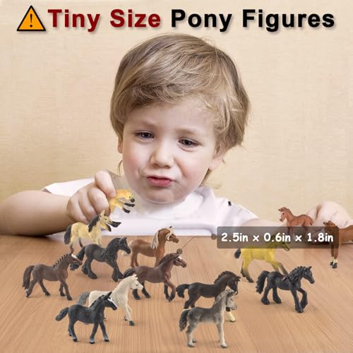 Divwa 18 Pcs Plastic Horse Figure Toy Set for Kid, 2.5'' Miniature Realistic Pony Horse Toy Figurine Farm Animal Toy Gift for Boy Girl, Horse Party Favor Decoration Cake Topper Birthday Pinata