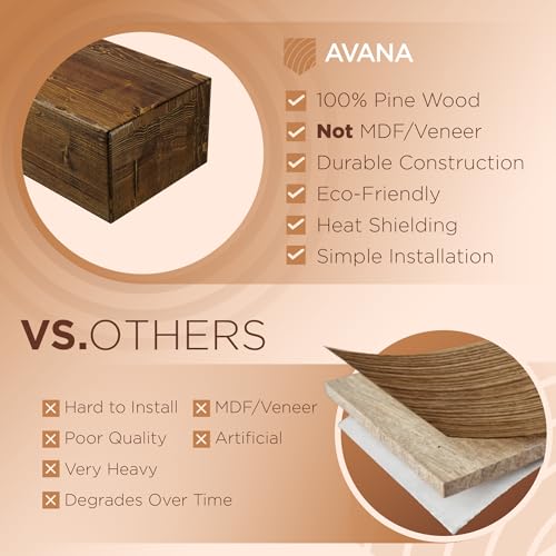 Avana Rustic Fireplace Mantel Shelf 60 Inches - Handcrafted Wood Mantles For Over Fireplace - Wall Mounted Farmhouse Fireplace Mantel Shelf - Floating Fireplace Mantels 60 X 8 X 3 - Rustic Traditional - color: Rustic Traditional, size: 60 X 8 X 3