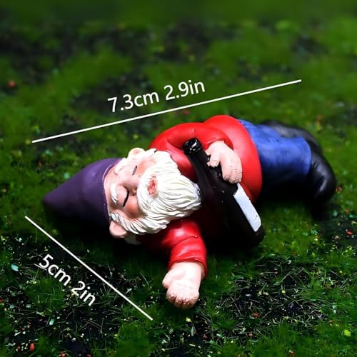 Set of 4 Mini Garden Gnomes with Campfire - 3 Drunk Gnome Figurines and 1 Campfire for Fairy Garden Decor, Plant Pot Decorations, Dashboard Ornaments, and Outdoor Spaces - style: Gnome Set of 4