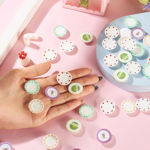 FASHEWELRY 36Pcs Resin Plates Miniature Ornaments Mini 22mm Kitchen Tableware Plates Dishes Models for Micro Landscape Decorations Garden Home Party Decor - color: 6 Colors-round Plates