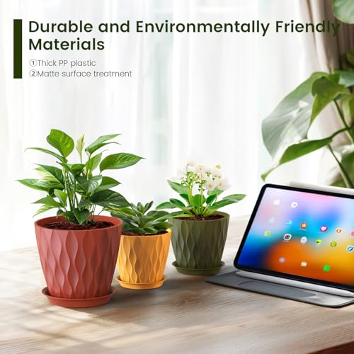 Meowell 7/6.5/6/5.5/5/4.5/4 inch Plant Pots for Indoor Outdoor Plants, 7 Pack Thick Flower Pots with Drainage Holes and Saucers, Modern Wave Texture Small Plastic Planters Nursery Pots, Multicolor - color: Colorful, size: 7+6.5+6+5.5+5+4.5+4 inch 7 pieces