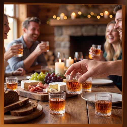 Meanplan 24 Pcs Mini Whiskey Tasting Set - 3.4oz Heavy Base Crystal Rocks Glasses - Vintage Engraved Small Bourbon & Whiskey Tasters for Bar, Parties, and Flight Samplings(Sparkle) - style: Sparkle