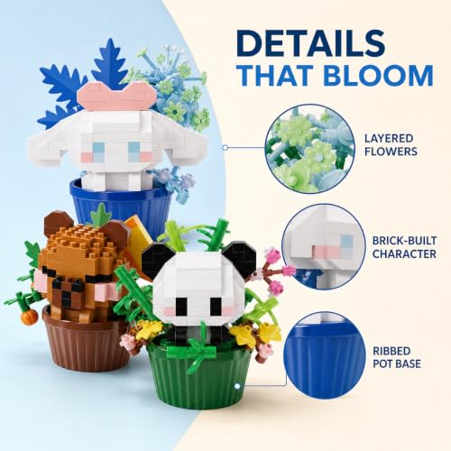 12 Pac Mini Building Block Flower Pot Set for Desk and Shelf Decor