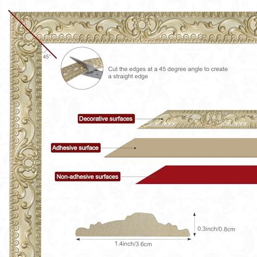 Storystore Molding Trim Wall Trim, 1.4 in x 19.7 FT Peel and Stick Wall Molding for Mirror Frames, Furniture, Ceiling Decor (Champagne Gold) - color: Champagne Gold