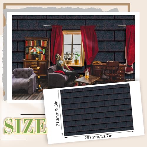 Flutesan 12 Pcs Miniature Dollhouse Wallpaper, Black Shingles - style: Black Shingles