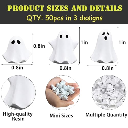 FESTGLOX 50Pcs Mini Resin Ghosts, Tiny Halloween Ghost Figurines Miniatures - color: White Ghosts--50pcs