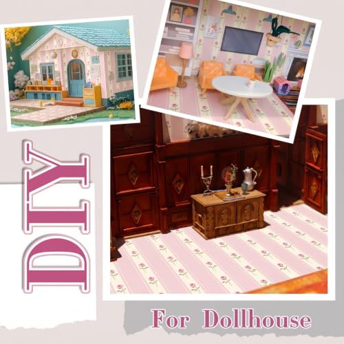 Flutesan 12 Pcs Miniature Dollhouse Wallpaper, Pink Flower - style: Pink Flower