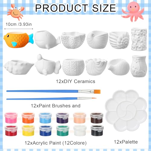 Hushee 12 Sets Ceramic Succulent Pots to Paint with Drainage - color: Sea Animals