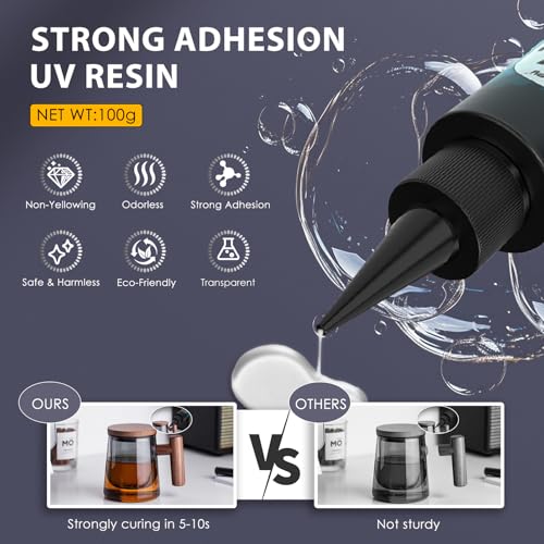 Akisey 100g UV Resin Kit with Light for Bonding & Fast Curing in Seconds - size: 100g