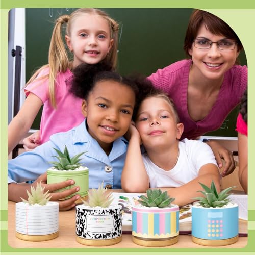 6 Pcs Christmas Teacher Gifts Mini Ceramic Succulent Plant Pot, Fresh - style: Fresh