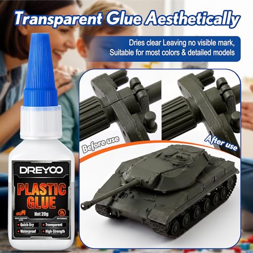 Dreyoo 20g Plastic Model Glue for Miniature with 3 Syringes,1 Needle