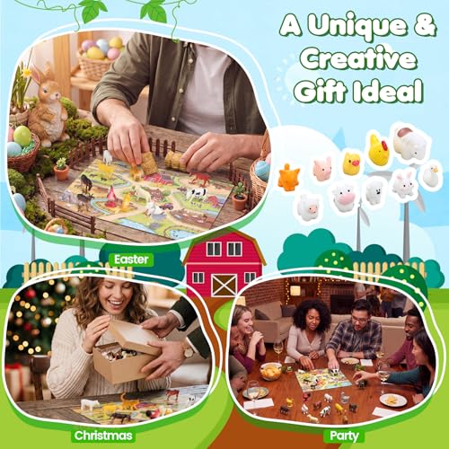 Teyva 156 Pcs Mini Farm Animal Figurines with Foldable Farm Background Card