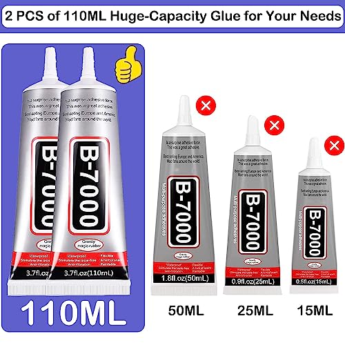 B7000 Adhesive Rhinestones Glue for Crafts, 2PCS 110ml / 3.7 fl oz with 5 Dotting Pen Tool, Wax Pencil and Tweezer, Jewelry Glue for DIY Craft, Makeup, Shoes, Jewelry Making, Nail Art - color: 2 PCS × 110ml Each