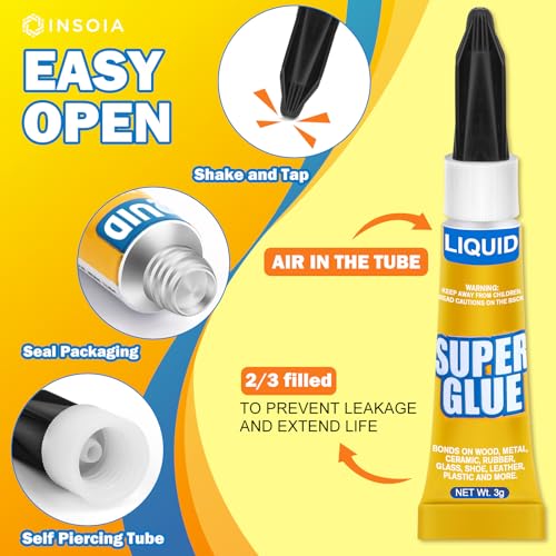 INSOIA Super Glue Liquid Clear, 6 x 3g, All Purpose Single-Use - style: Liquid