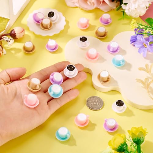Beadthoven 30Pcs Mini Resin Coffee Cups Miniatures Food Kitchen Sets Coffee Mug Miniature Food Drink Kitchen Decoration for Micro Landscape Party Keychain Earrings DIY Jewelry Mixed Color
