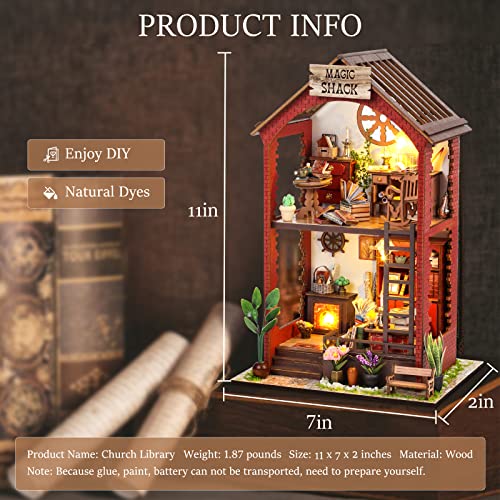 RONSTONE Book Nook Kit for Adults, Martin’s Bookstore DIY Miniature House Kit with LED Light, Wooden 3D Puzzle Bookshelf Insert Decor, Craft Gift for Teens and Book Lovers