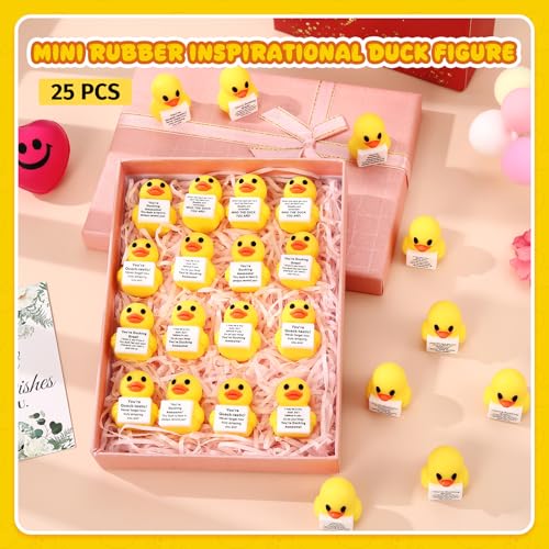 Gejoy 25 Pcs Mini Rubber Duck Toys Mini Duck with Message Positive Figures - style: 5 Messages Duck